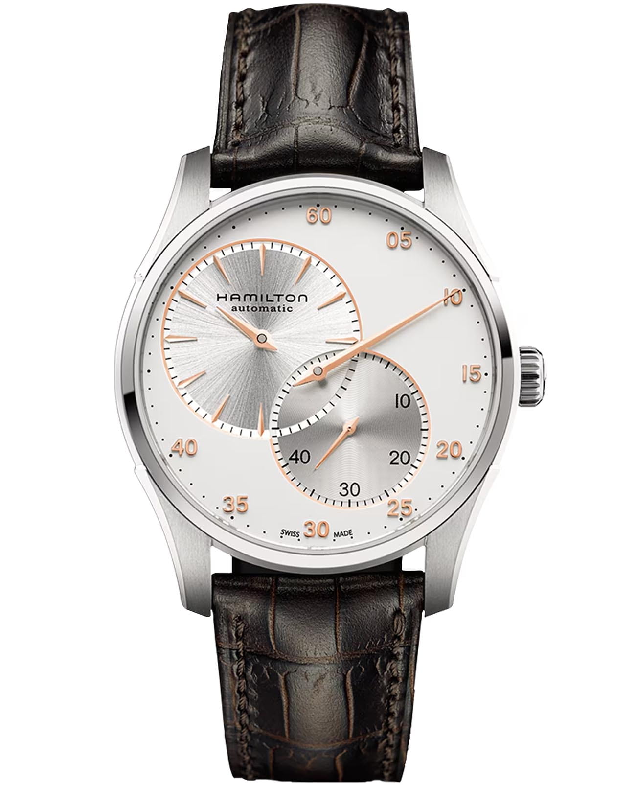 Hamilton Hamilton Jazzmaster Regulator Auto H42615553  H42615553 механические мужские часы белый циферблат, браслет кожаный — вид спереди
