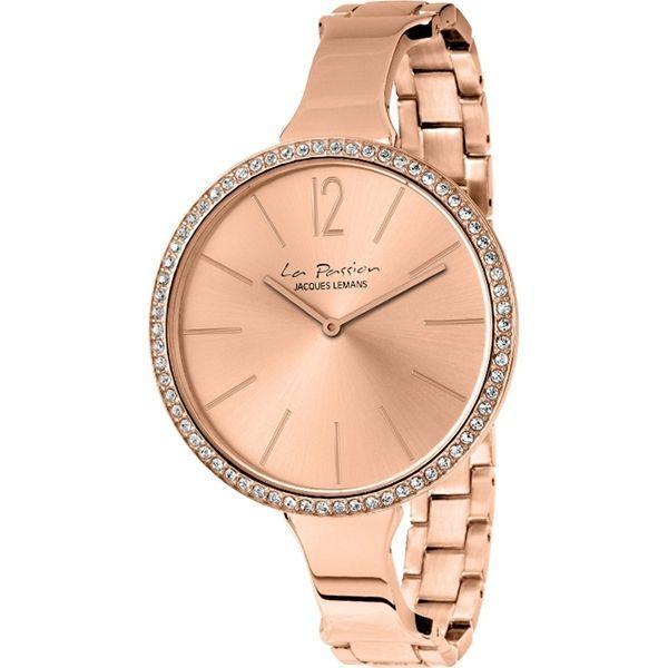 Jacques Lemans Jacques Lemans LP-116B  LP-116B кварцевые женские часы золотой циферблат, браслет нержавеющая сталь + золото 18к — вид спереди