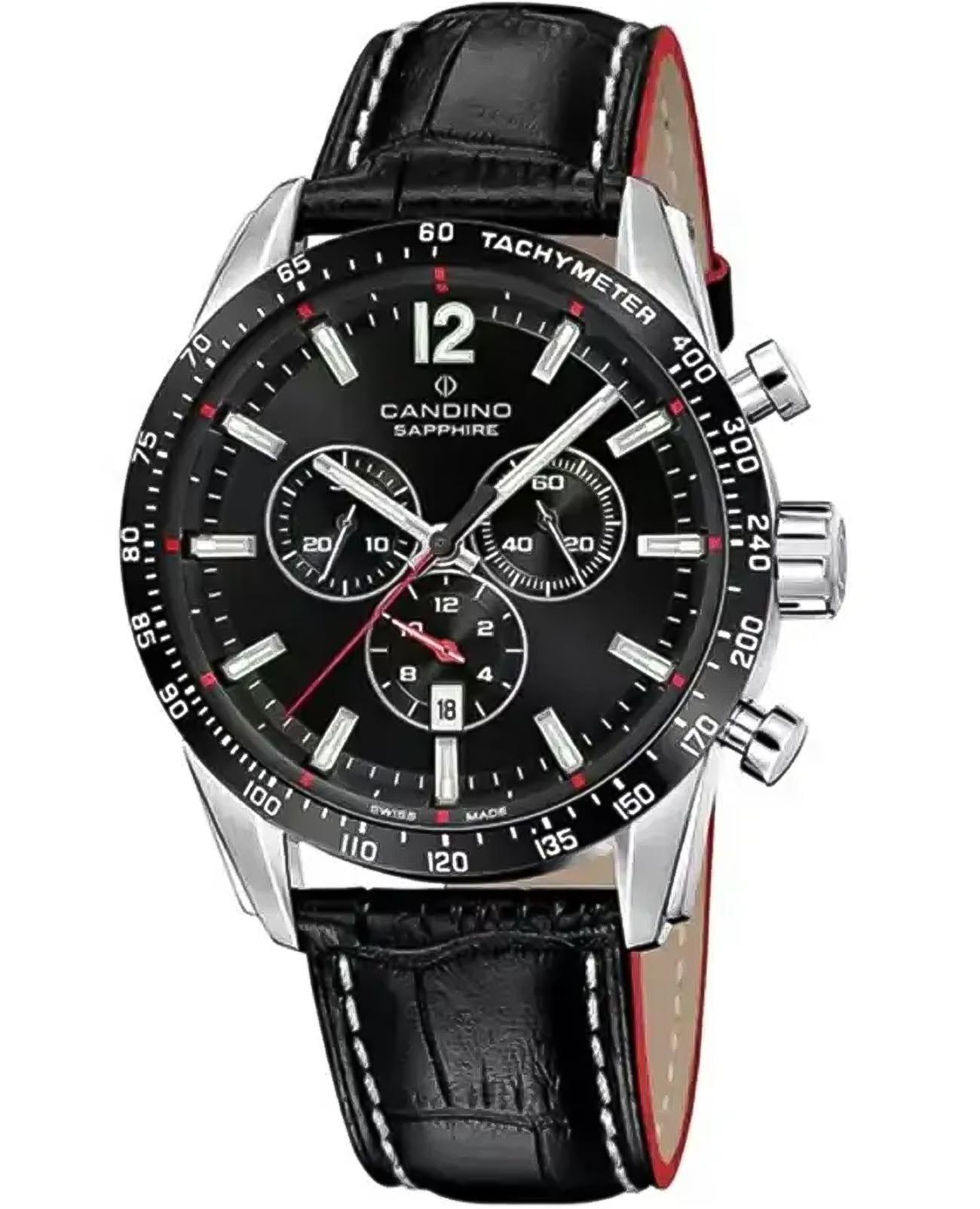 Candino Candino Gents Sport C4758/4  C4758/4 кварцевые мужские часы черный циферблат, браслет кожаный — вид спереди