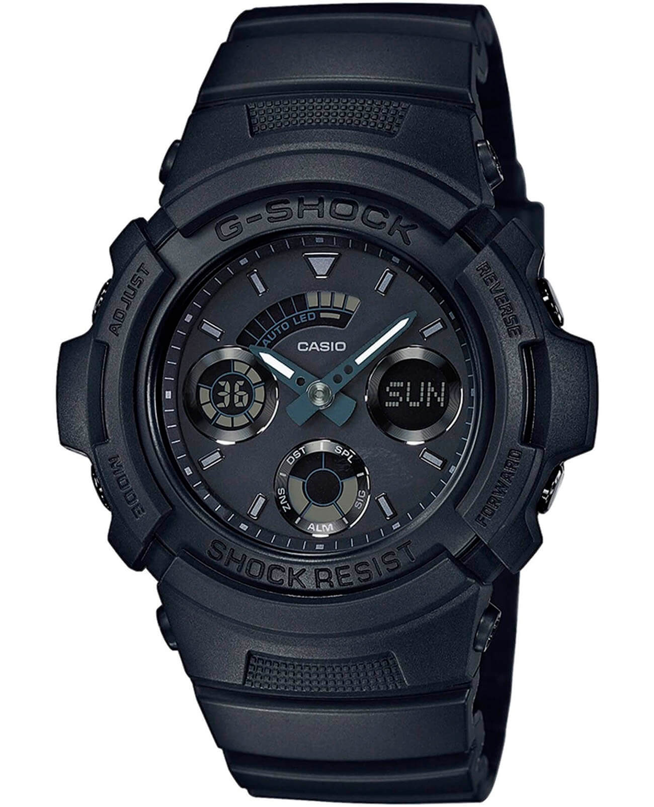 Casio Casio G-Shock AW-591BB-1ADR (AW-591BB-1A)  AW-591BB-1A электронные мужские часы черный циферблат, браслет пластик — вид спереди