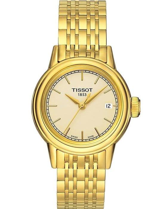 Tissot Tissot Carson Lady T085.210.33.021.00 Carson T0852103302100 кварцевые женские часы желтый циферблат, браслет  — вид спереди