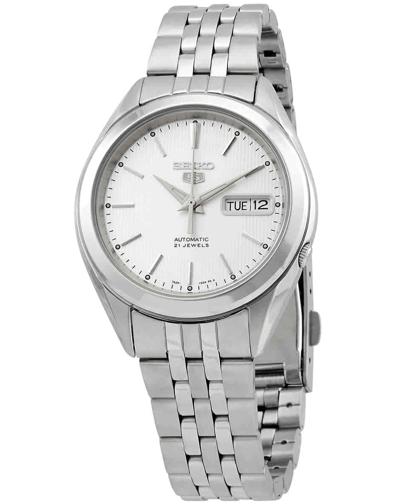 Seiko Seiko 5 Regular SNKL15K1  SNKL15K1 механические мужские часы белый циферблат, браслет нержавеющая сталь — вид спереди