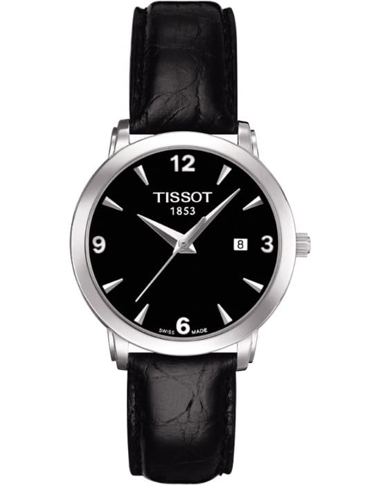Tissot Tissot Everytime T057.210.16.057.00 Everytime T0572101605700 кварцевые женские часы черный циферблат, браслет кожаный — вид спереди
