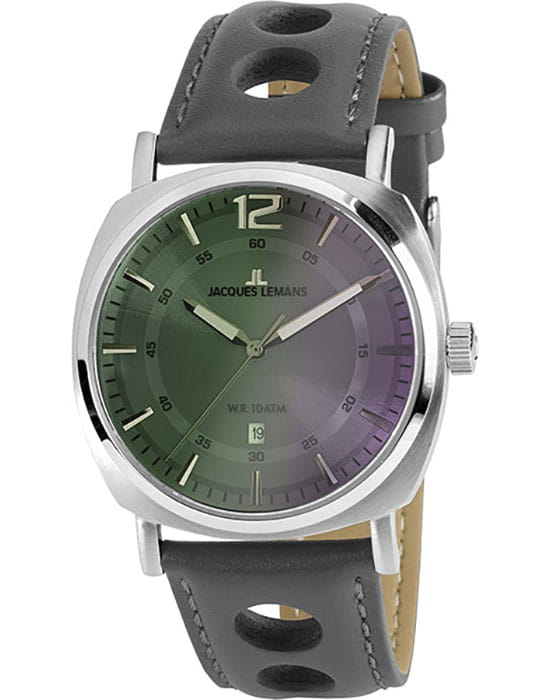 Jacques Lemans Jacques Lemans 1-1943I  1-1943i кварцевые мужские часы серый циферблат, браслет кожаный — вид спереди