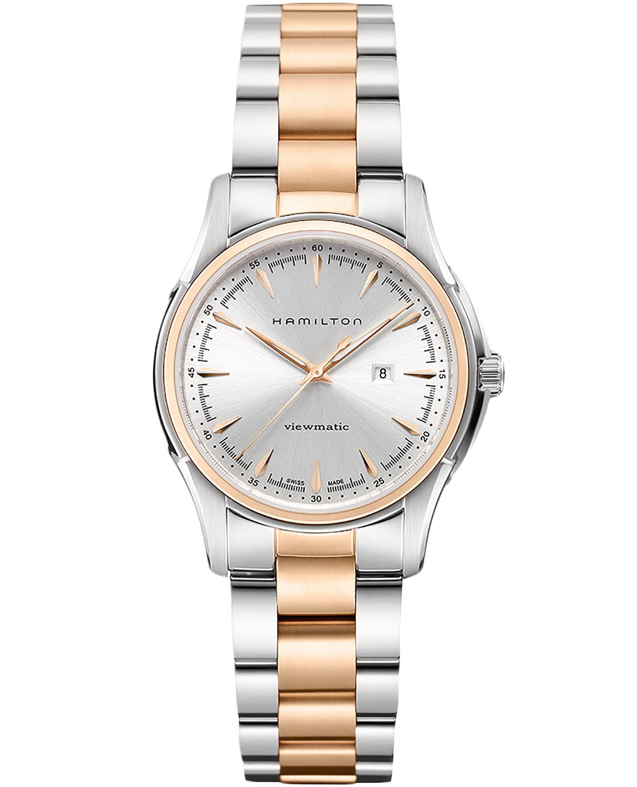 Hamilton Hamilton Jazzmaster Viewmatic Auto H32305191  H32305191 механические женские часы серебристый циферблат, браслет нержавеющая сталь с pvd-покрытием — вид спереди