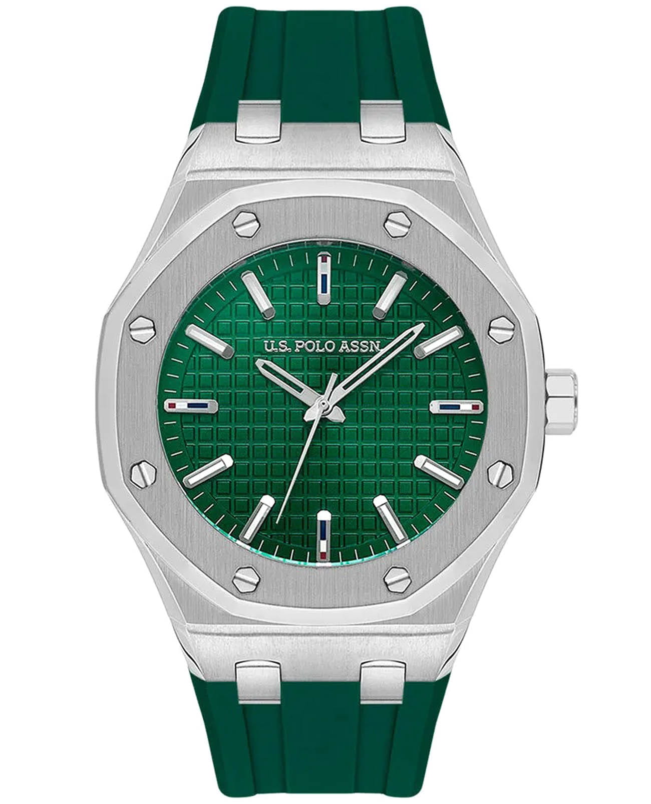 U.S. Polo Assn. U.S. Polo Assn. Fundamental USPA1106-02  USPA1106-02 кварцевые мужские часы зеленый циферблат, браслет силикон — вид спереди
