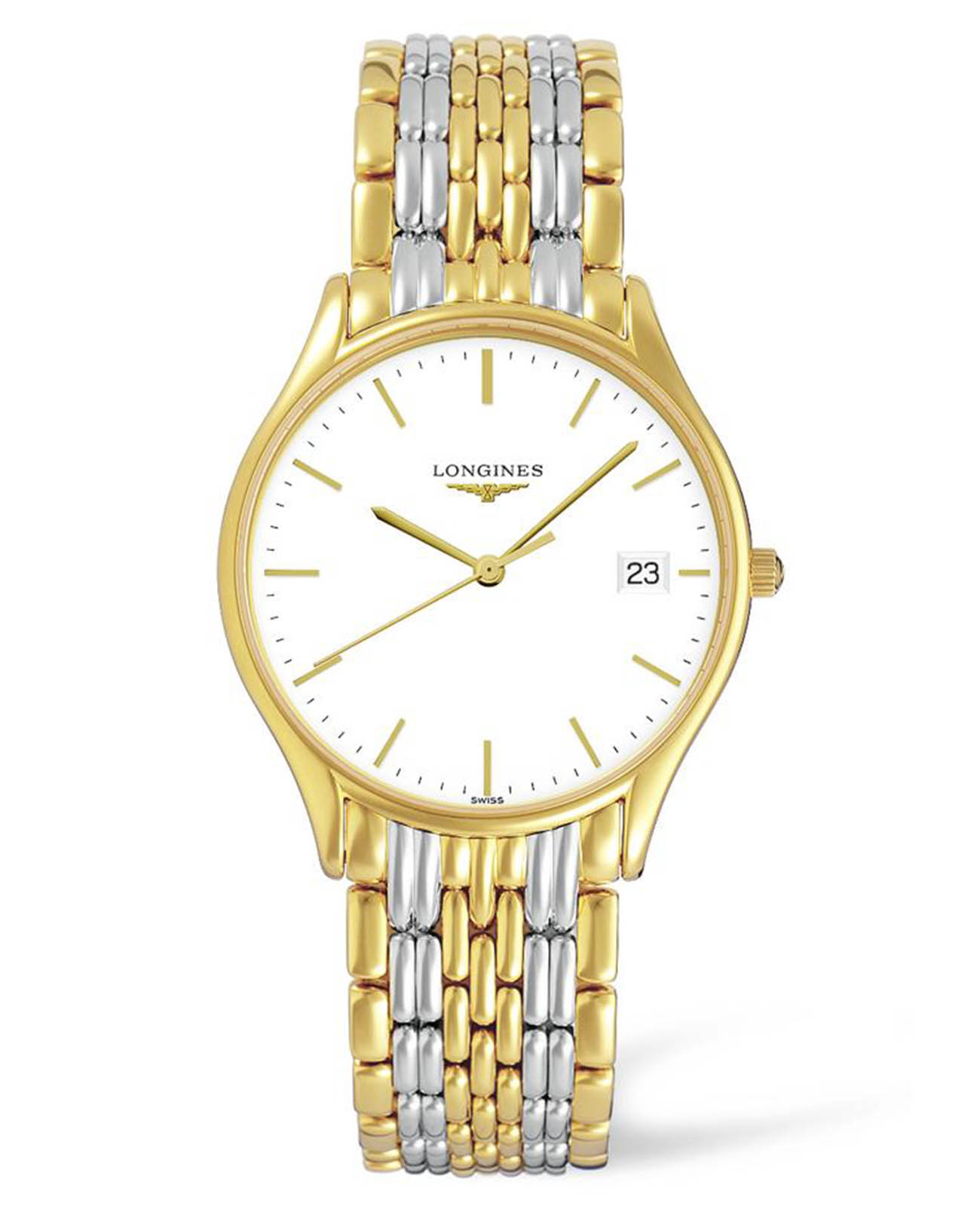 Longines Longines Lyre L4.759.2.12.7  L47592127 кварцевые женские часы белый циферблат, браслет сталь c pvd покрытием — вид спереди