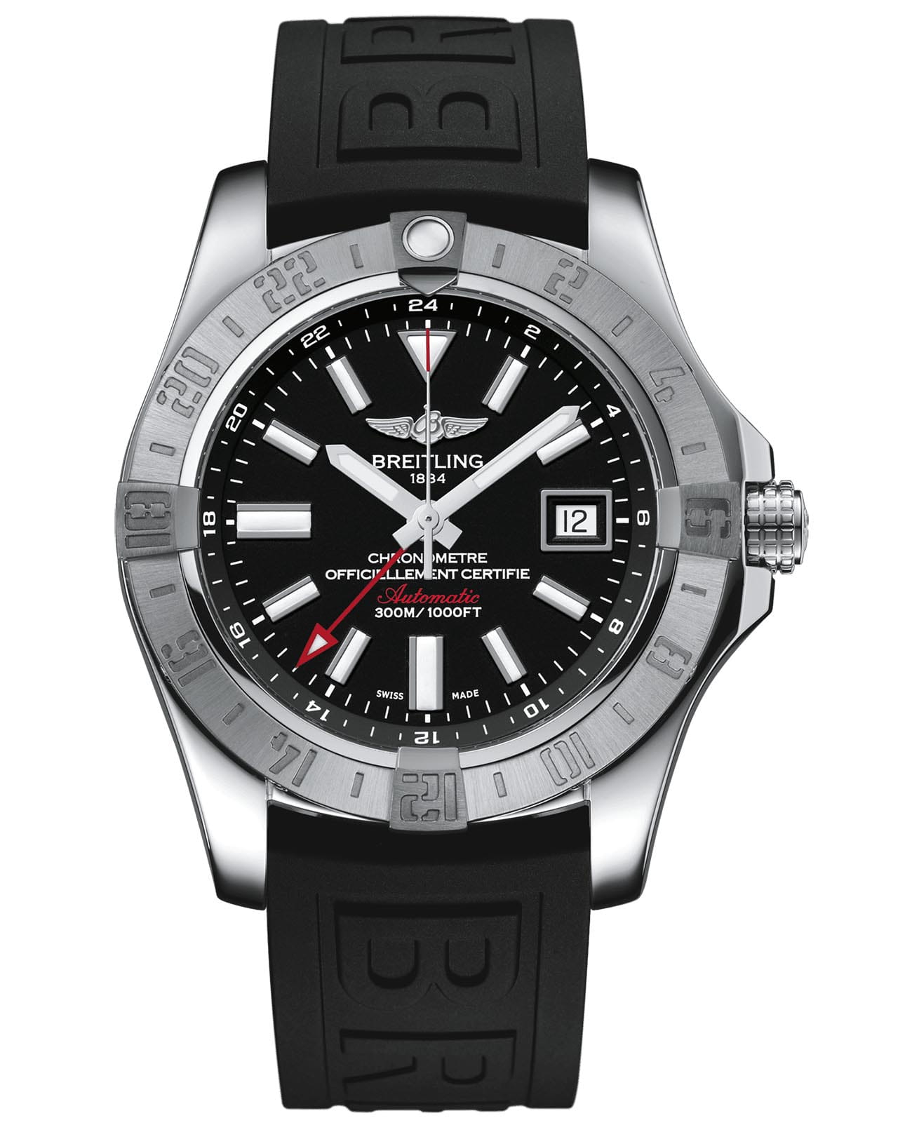 Breitling Breitling Avenger II GMT A32390111B1S2  A32390111B1S2 механические мужские часы черный циферблат, браслет каучук — вид спереди