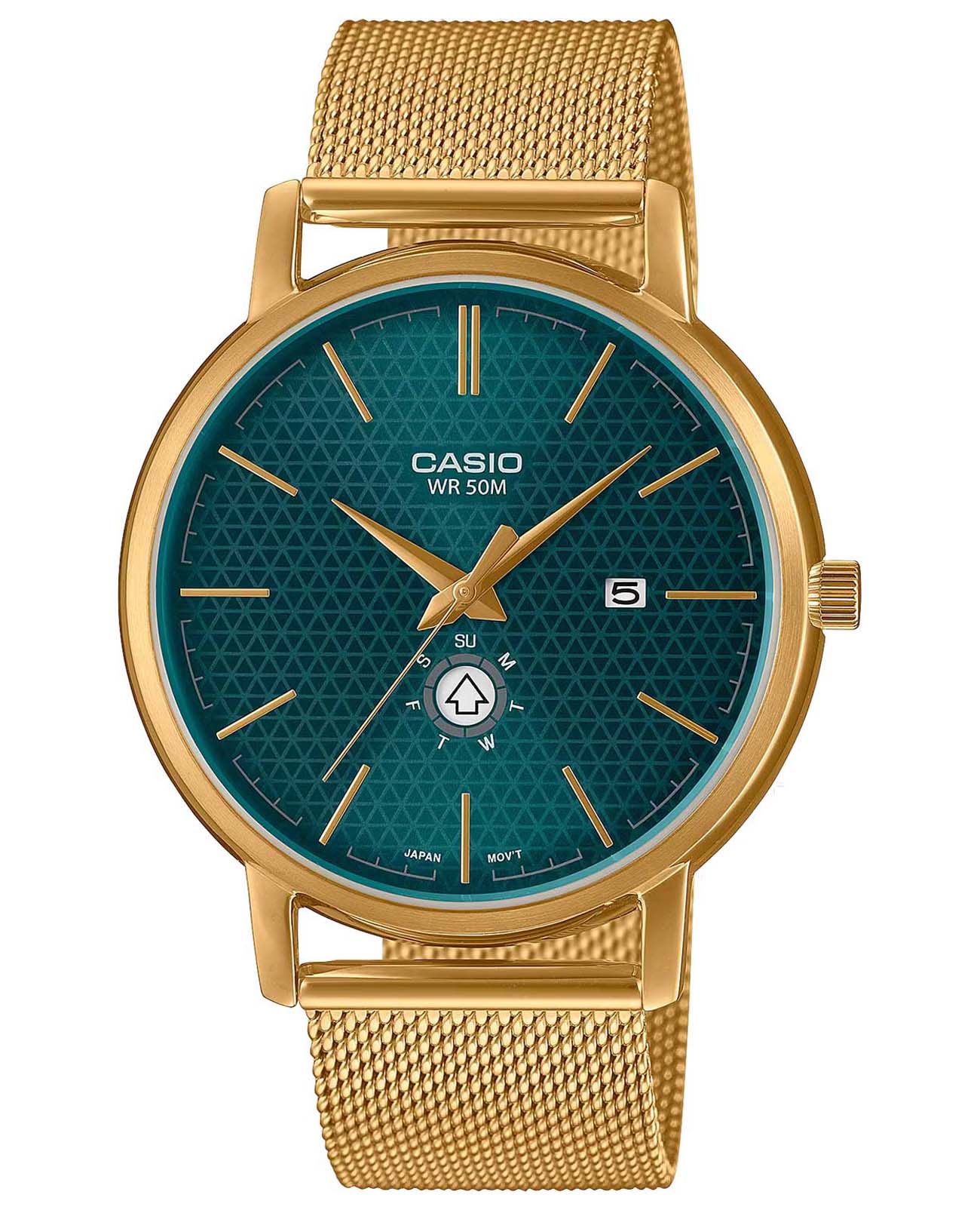 Casio Casio Collection MTP-B125MG-3A  MTP-B125MG-3A кварцевые мужские часы зеленый циферблат, браслет нержавеющая сталь с ip-покрытием — вид спереди