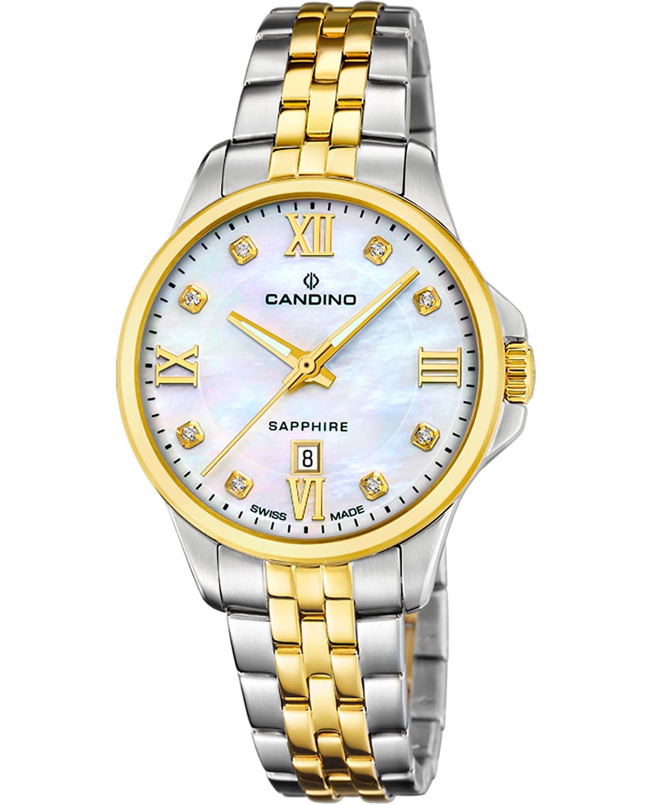 Candino Candino Lady Elegance Date C4767/1  C4767/1 кварцевые женские часы перламутровый циферблат, браслет нержавеющая сталь с pvd-покрытием — вид спереди
