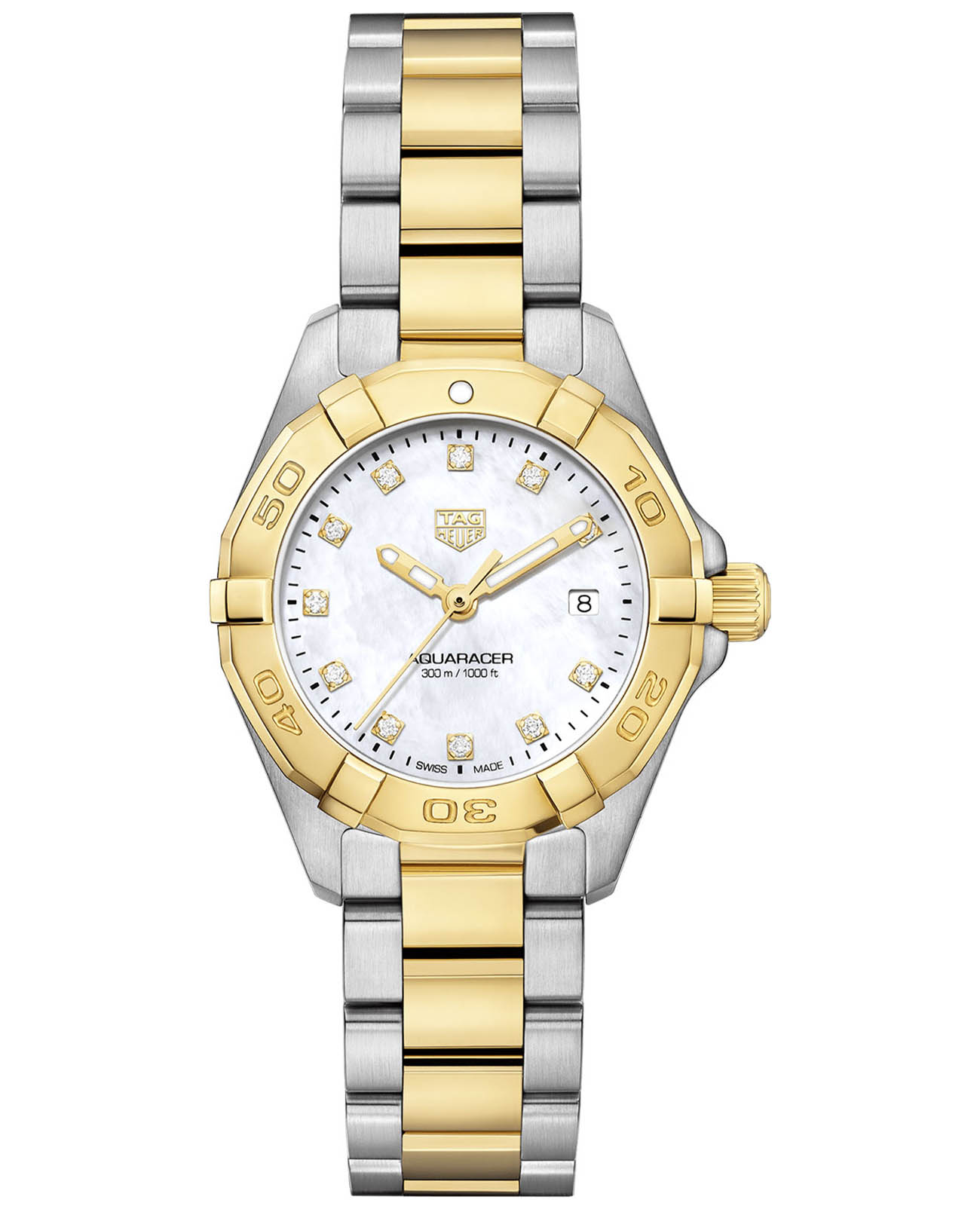 TAG Heuer TAG Heuer Aquaracer WBD1422.BB0321  WBD1422.BB0321 кварцевые женские часы перламутровый циферблат, браслет сталь + золото — вид спереди