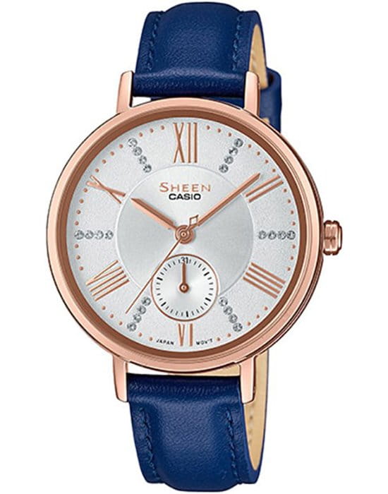Casio Casio Sheen SHE-3066PGL-7AUEF  SHE-3066PGL-7A кварцевые женские часы белый циферблат, браслет кожаный — вид спереди