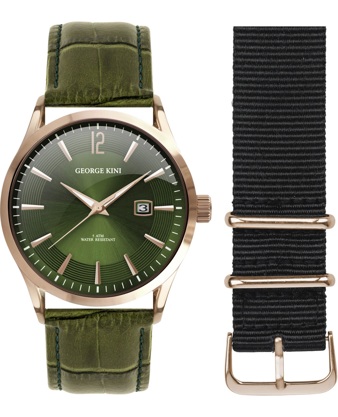 George Kini George Kini GK.11.R.5R.1.5.0  GK.11.R.5R.1.5.0 кварцевые мужские часы зеленый циферблат, браслет кожаный — вид спереди