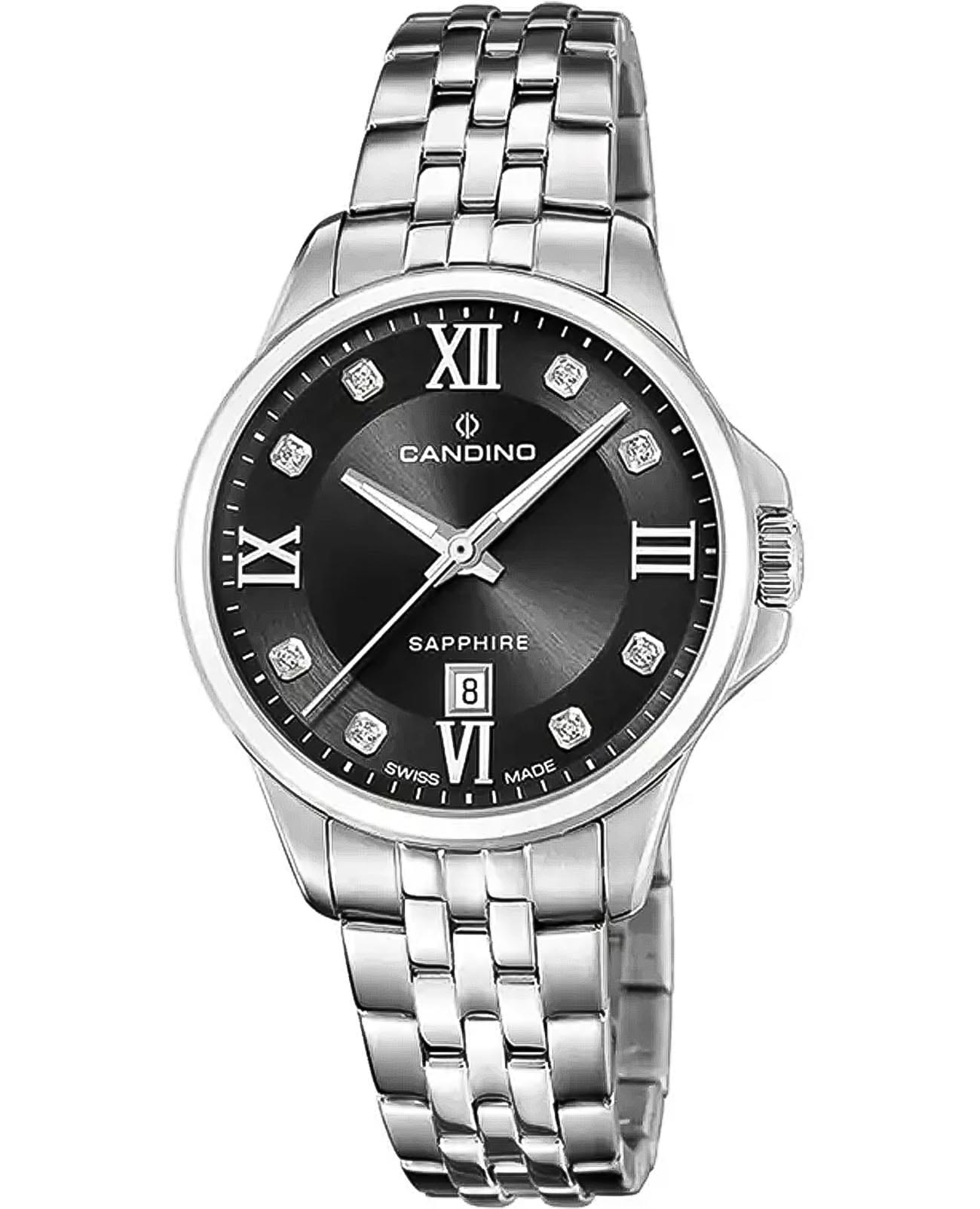 Candino Candino Lady Elegance Date C4766/5  C4766/5 кварцевые женские часы черный циферблат, браслет нержавеющая сталь — вид спереди
