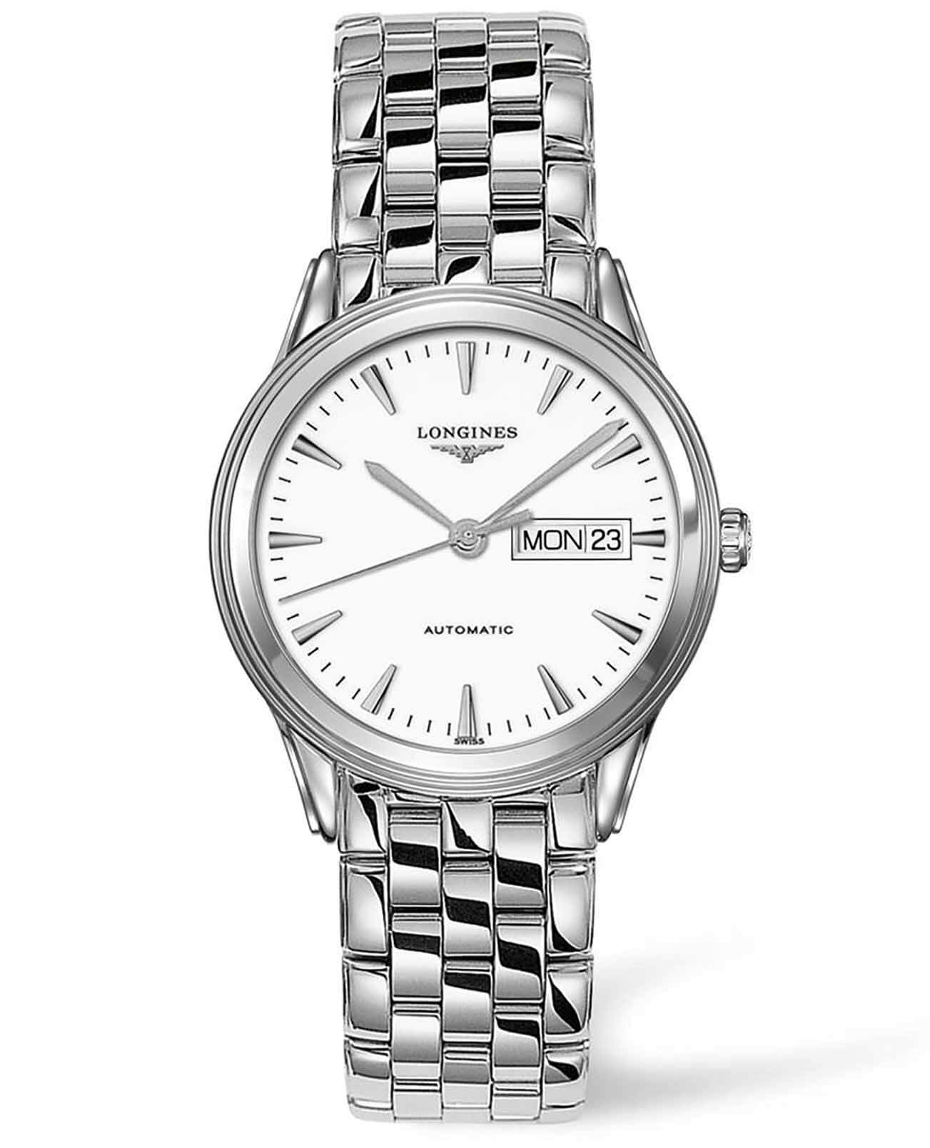 Longines Longines Flagship L4.899.4.12.6  L48994126 механические мужские часы белый циферблат, браслет нержавеющая сталь — вид спереди