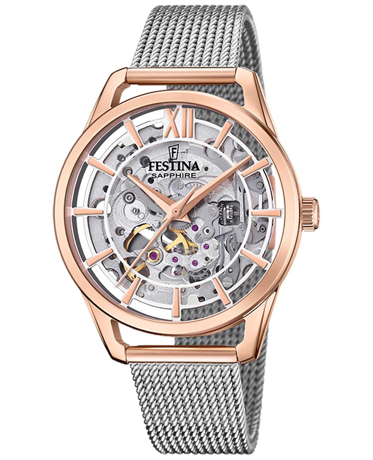 Festina Festina Automatic F20628/1  F20628/1 механические женские часы серебристый циферблат, браслет нержавеющая сталь 316l — вид спереди