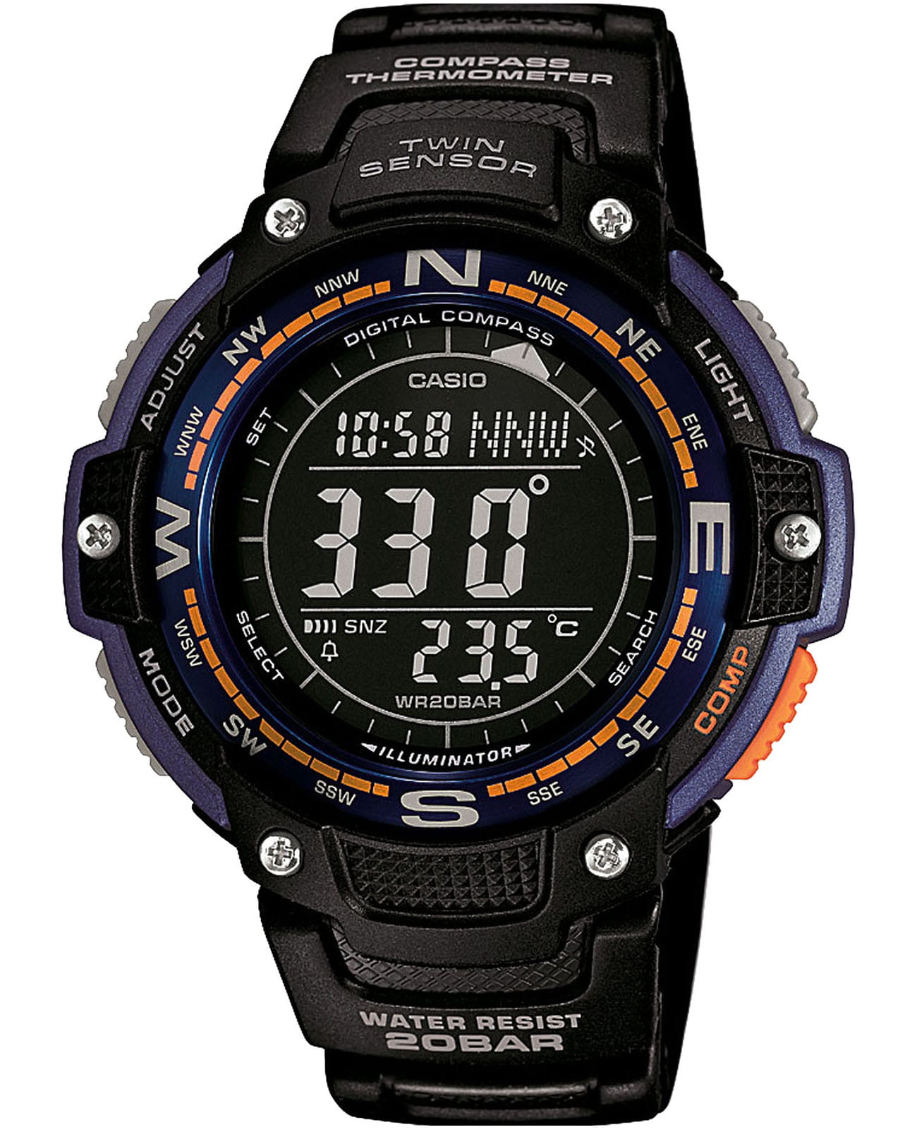 Casio Casio Collection SGW-100-2BER  SGW-100-2B электронные мужские часы черный циферблат, браслет пластик — вид спереди