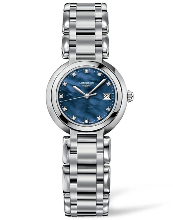 Longines Longines PrimaLuna L8.110.4.98.6  L81104986 кварцевые женские часы синий циферблат, браслет нержавеющая сталь — вид спереди