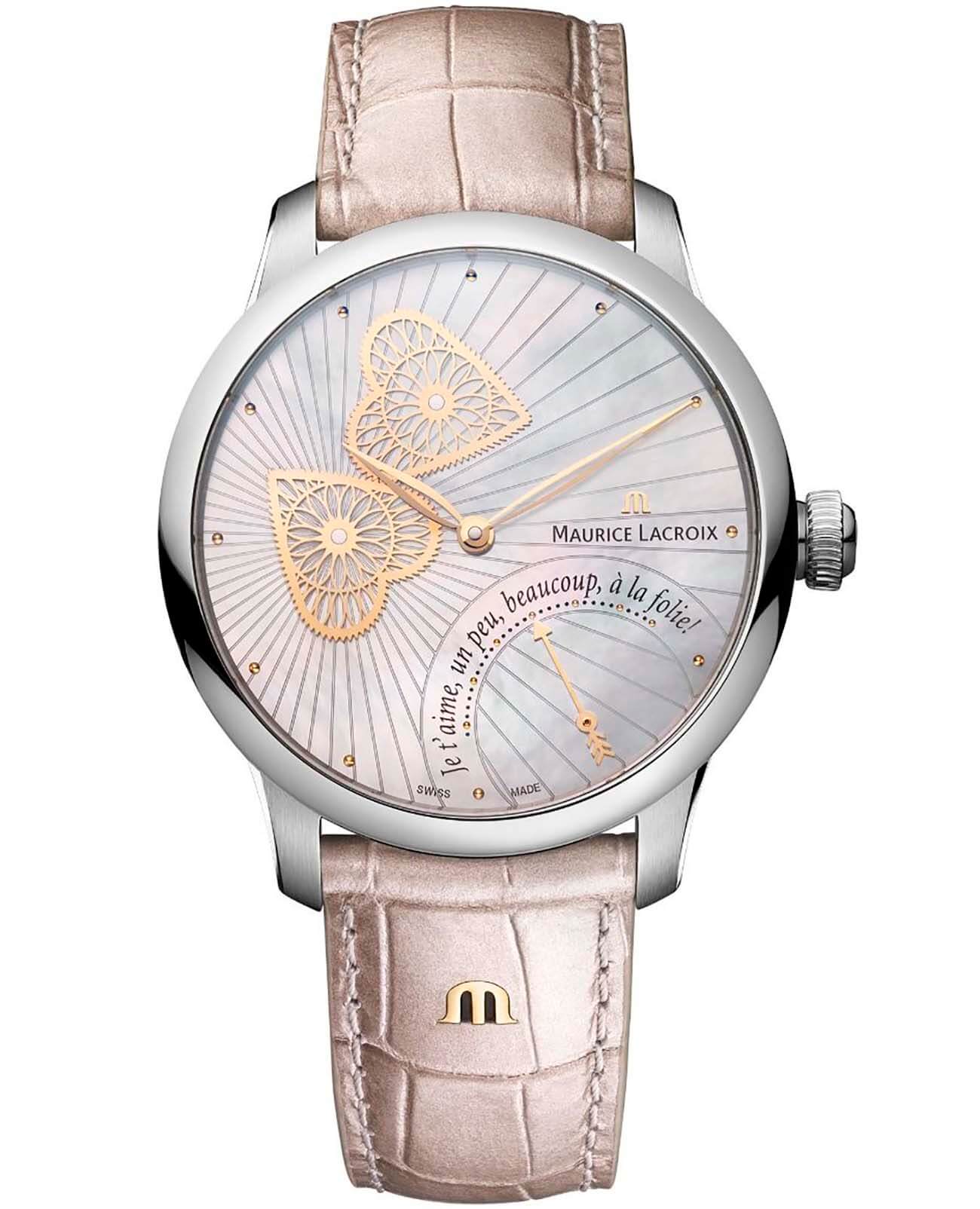Maurice Lacroix Maurice Lacroix Masterpiece Embrace MP6068-SS001-160-1  MP6068-SS001-160-1 механические женские часы серебристый циферблат, браслет кожаный — вид спереди
