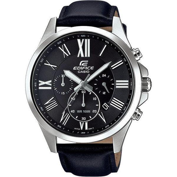 Casio Casio Edifice EFV-500L-1A EFV EFV-500L-1A кварцевые мужские часы черный циферблат, браслет 18-каратное желтое золото — вид спереди