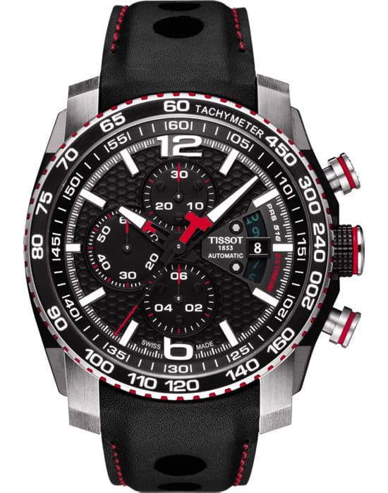 Tissot Tissot PRS 516 Extreme Automatic Chronograph T079.427.26.057.00 PRS 516 T0794272605700 механические мужские часы черный циферблат, браслет кожаный — вид спереди