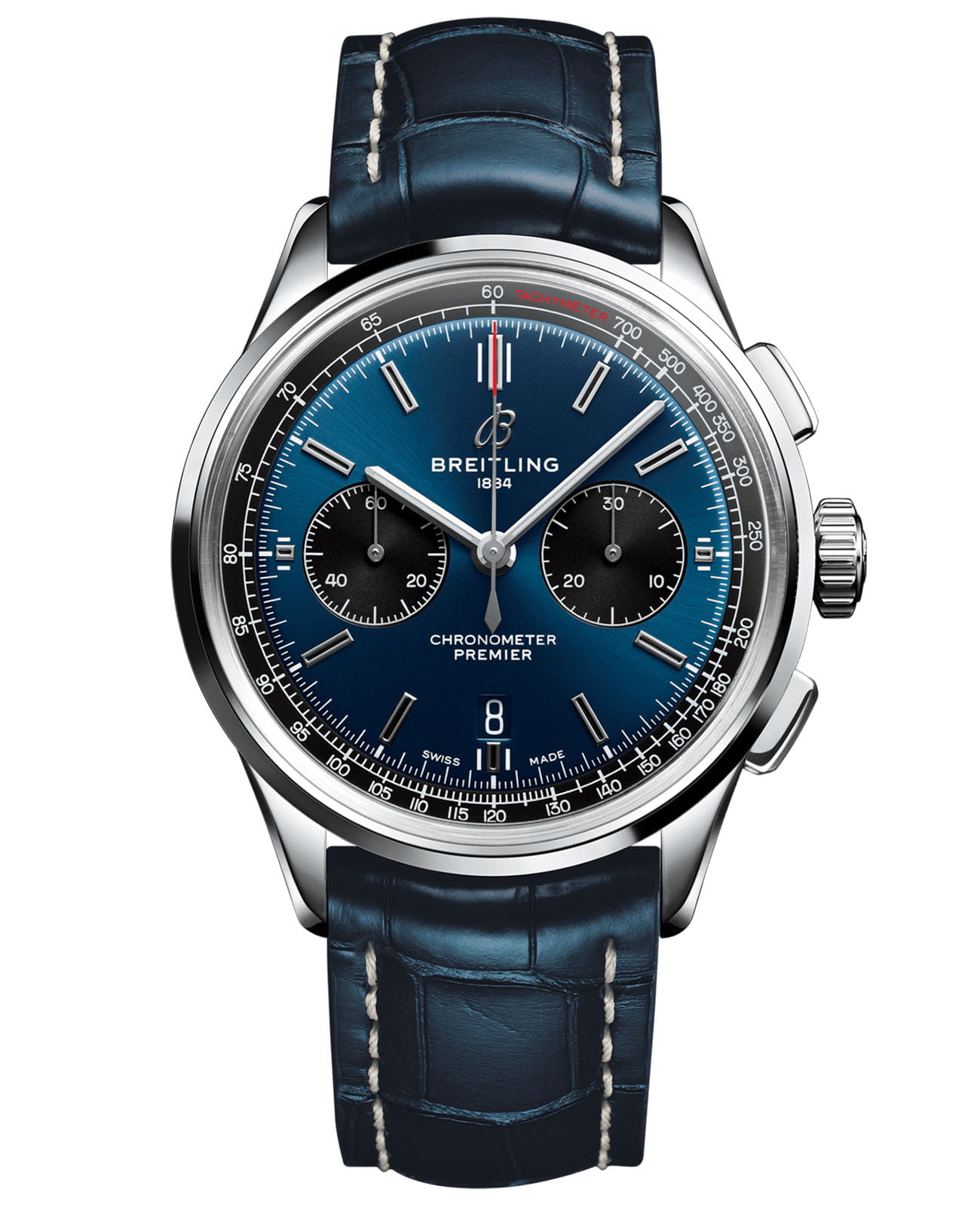 Breitling Breitling Premier B01 Chronograph 42 AB0118221C1P1  AB0118221C1P1 механические мужские часы синий циферблат, браслет кожаный — вид спереди