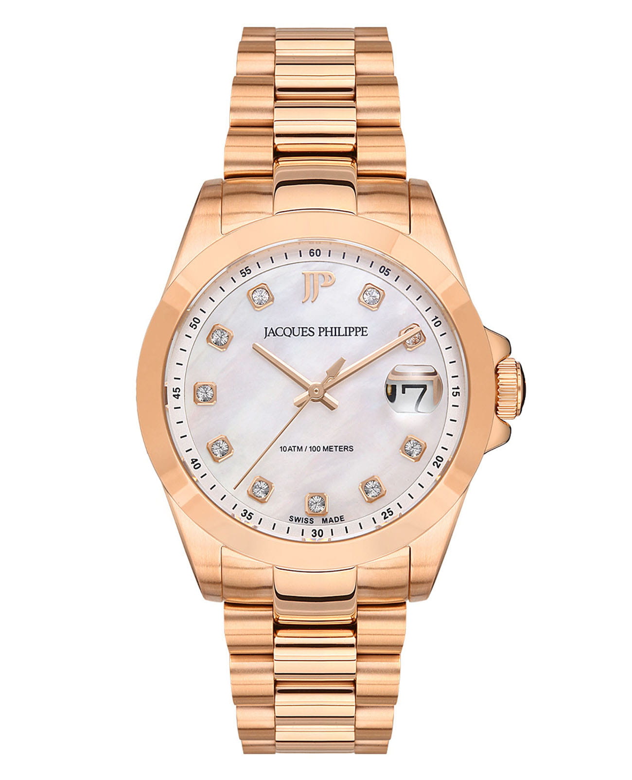 Jacques Philippe Jacques Philippe Infinitum JPQLS343385  JPQLS343385 кварцевые женские часы перламутровый циферблат, браслет нержавеющая сталь с ip-покрытием — вид спереди