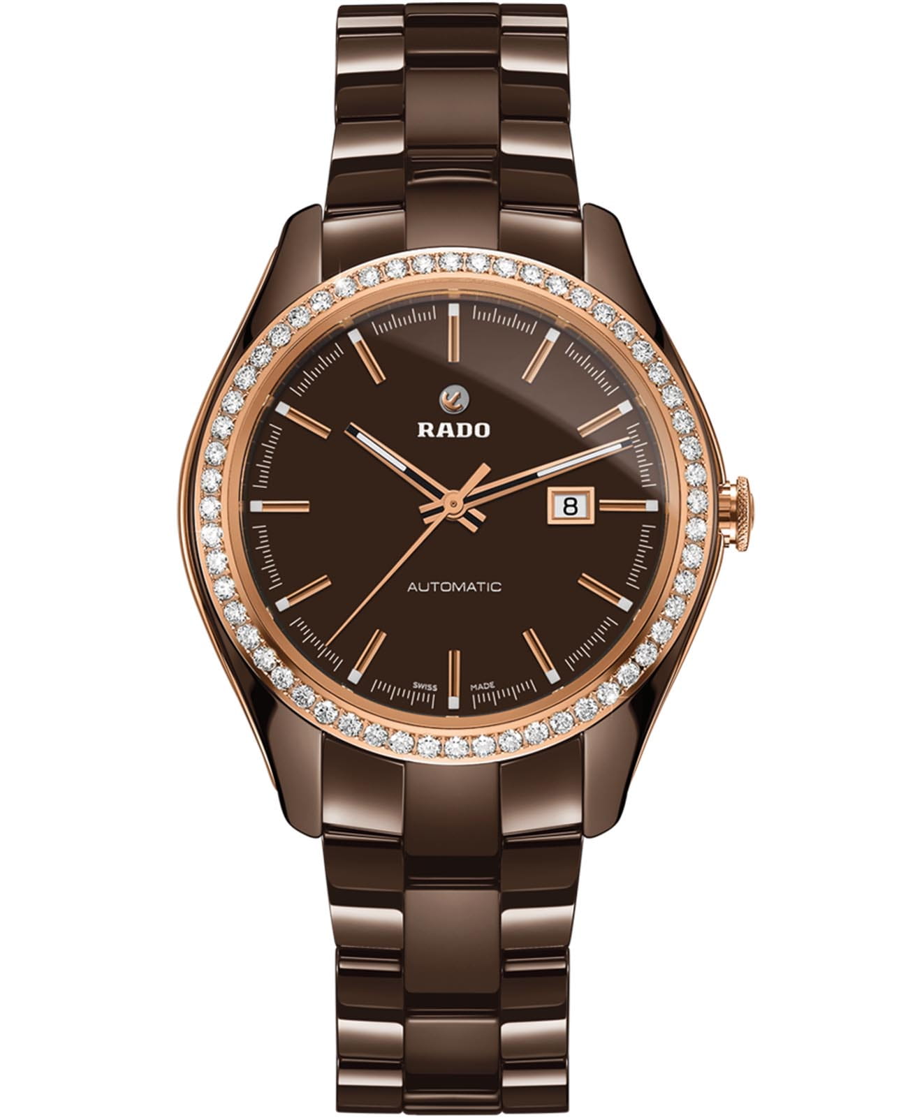 Rado Rado Hyperchrome R32177302 Automatic R32177302 механические женские часы коричневый циферблат, браслет высокотехнологичная керамика — вид спереди