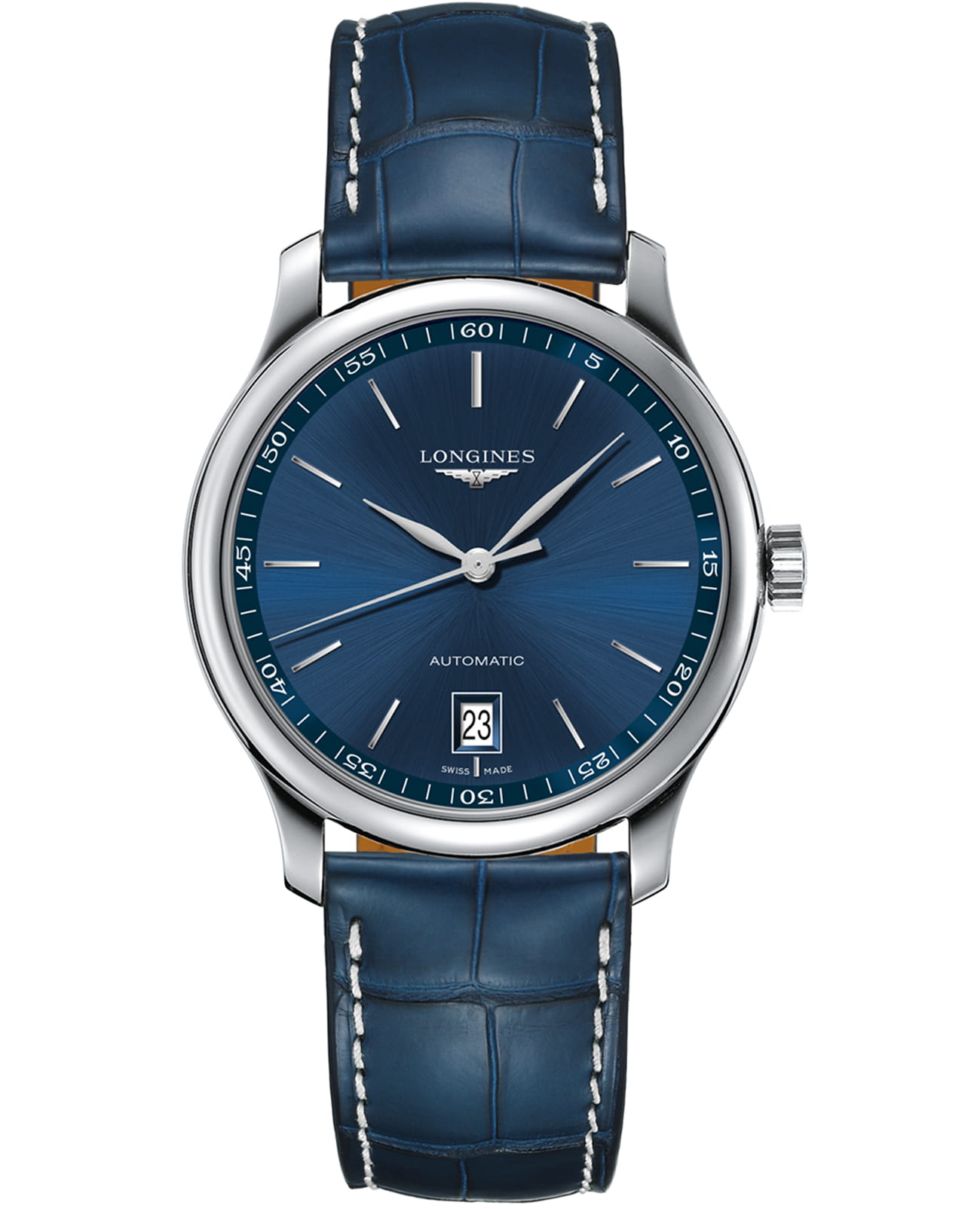 Longines Longines Master Collection L2.628.4.92.0  L26284920 механические мужские часы синий циферблат, браслет кожаный — вид спереди