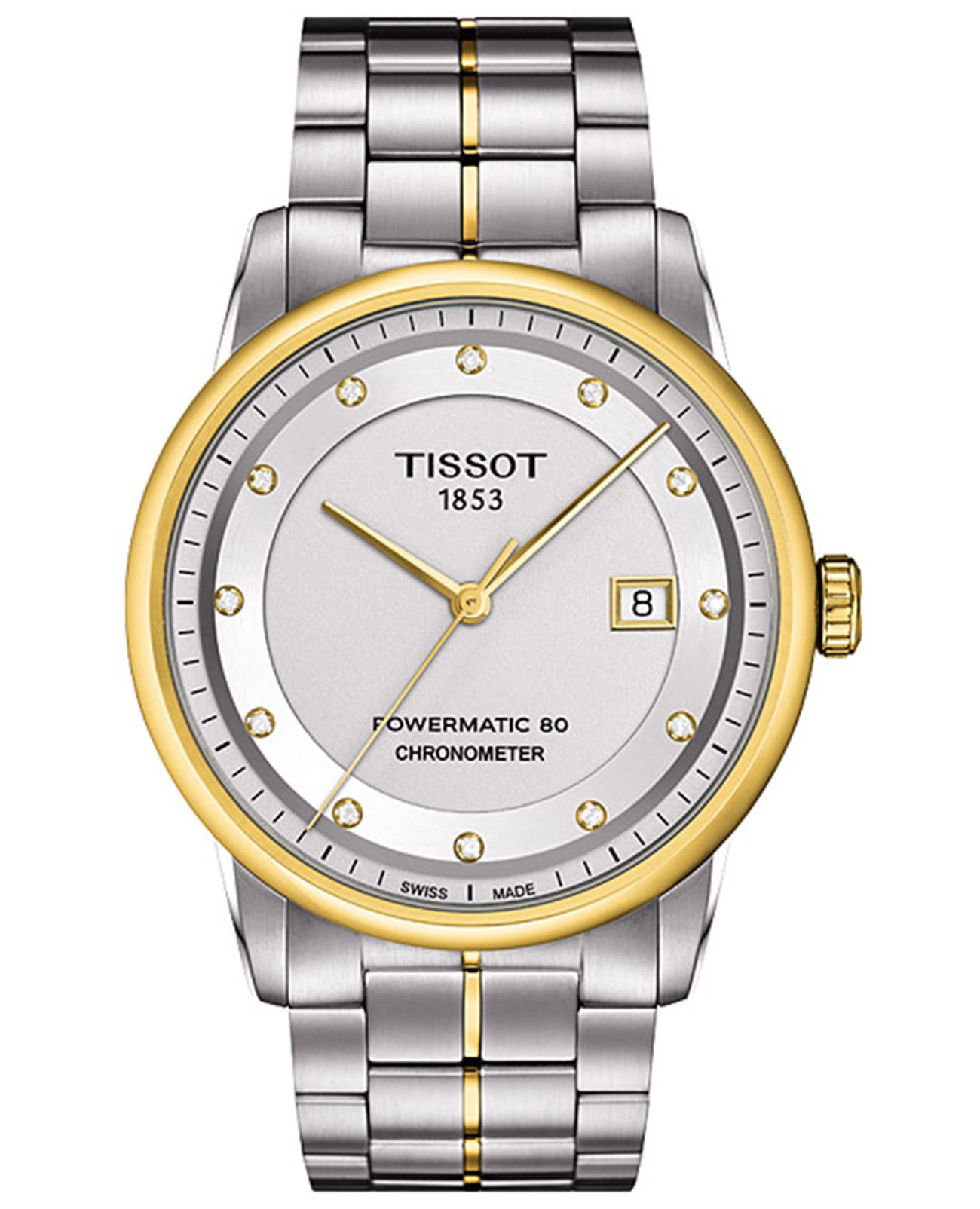 Tissot Tissot Luxury Powermatic 80 Lady T086.408.22.036.00  T0864082203600 механические женские часы серебристый циферблат, браслет сталь c pvd покрытием — вид спереди