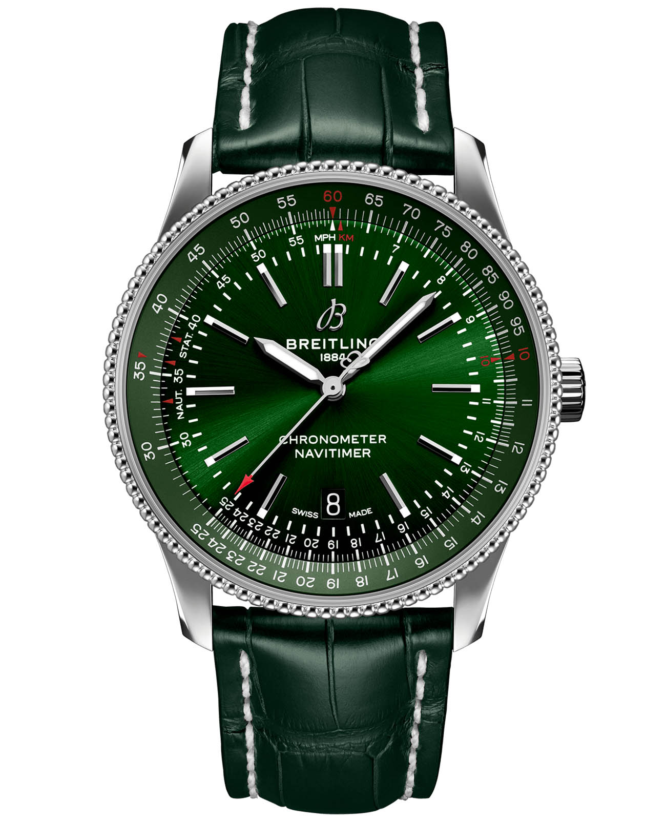 Breitling Breitling Navitimer Automatic 41 A17326361L1P1  A17326361L1P1 механические мужские часы зеленый циферблат, браслет кожаный — вид спереди