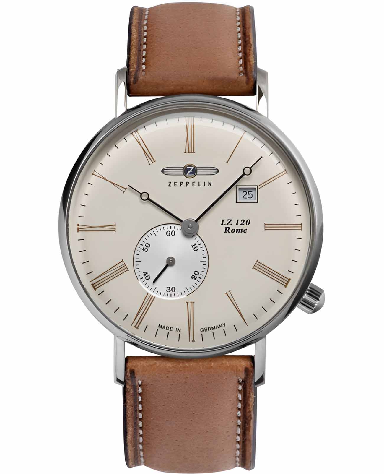 Zeppelin Zeppelin LZ120 Rome 71345  71345 кварцевые мужские часы бежевый циферблат, браслет кожаный — вид спереди