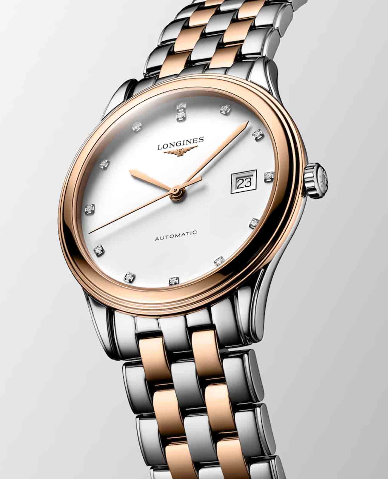Longines Longines Flagship L4.974.3.99.7, flagship швейцария мужские часы на браслете сталь c pvd покрытием боковой вид