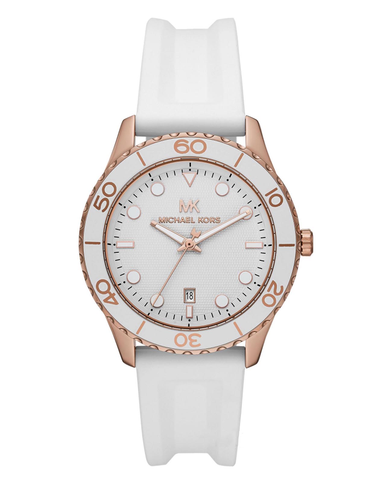 Michael Kors Michael Kors Runway MK6853  MK6853 кварцевые женские часы белый циферблат, браслет силикон — вид спереди