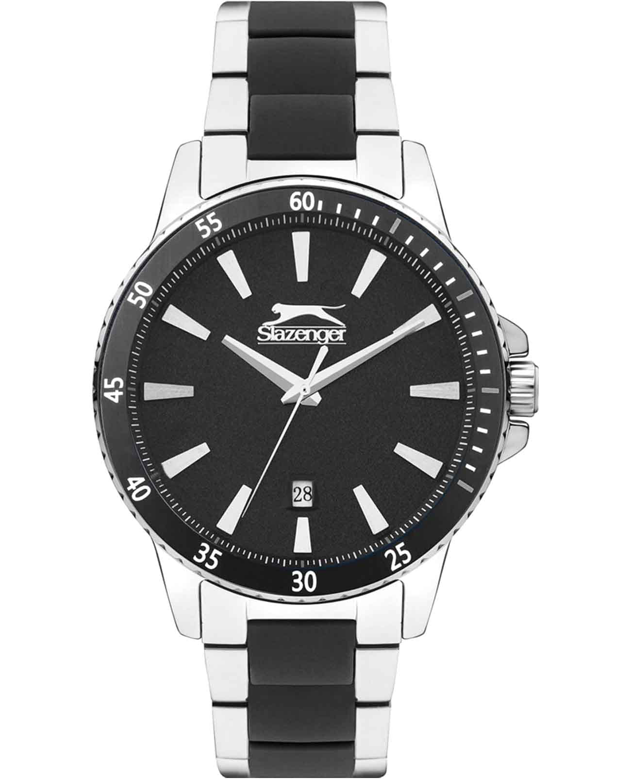 Slazenger Slazenger SL.09.2219.1.01  SL.09.2219.1.01 кварцевые мужские часы черный циферблат, браслет сталь + силикон — вид спереди