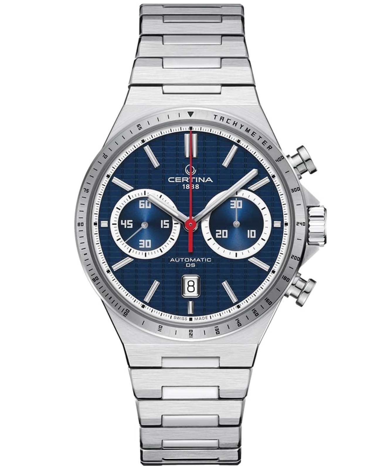 Certina Certina DS-7 Chrono Auto C043.427.11.041.00  C0434271104100 механические мужские часы синий циферблат, браслет нержавеющая сталь — вид спереди
