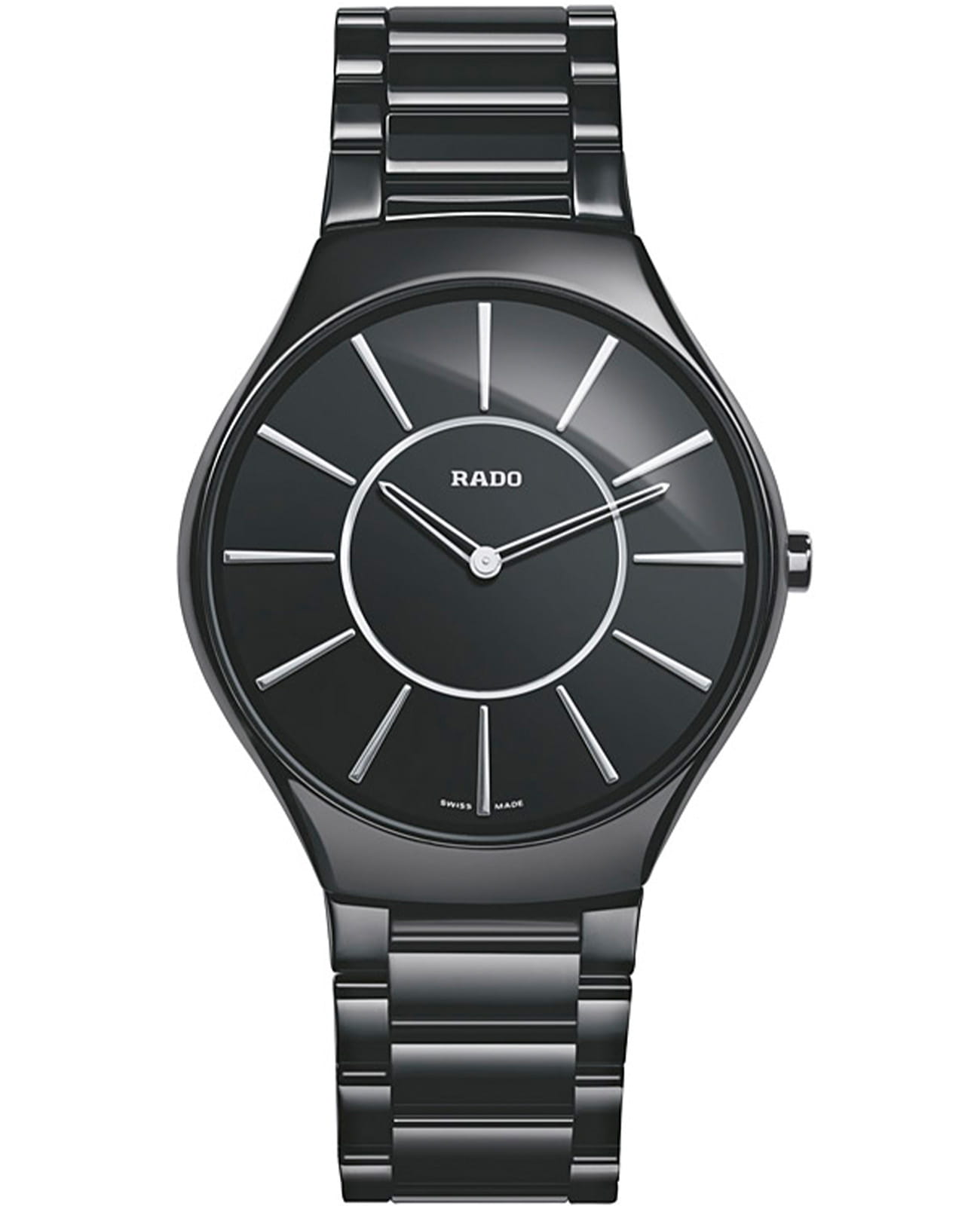 Rado Rado True Thinline R27741162  R27741162 кварцевые женские часы черный циферблат, браслет высокотехнологичная плазменная керамика — вид спереди