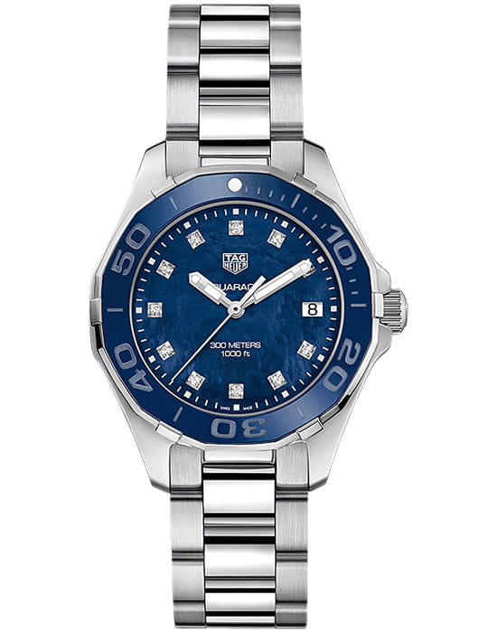TAG Heuer TAG Heuer Aquaracer WAY131L.BA0748  WAY131L.BA0748 кварцевые женские часы синий циферблат, браслет нержавеющая сталь — вид спереди
