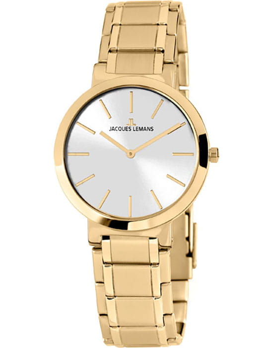 Jacques Lemans Jacques Lemans 1-1998i  1-1998i кварцевые женские часы серебристый циферблат, браслет сталь с ip покрытием — вид спереди