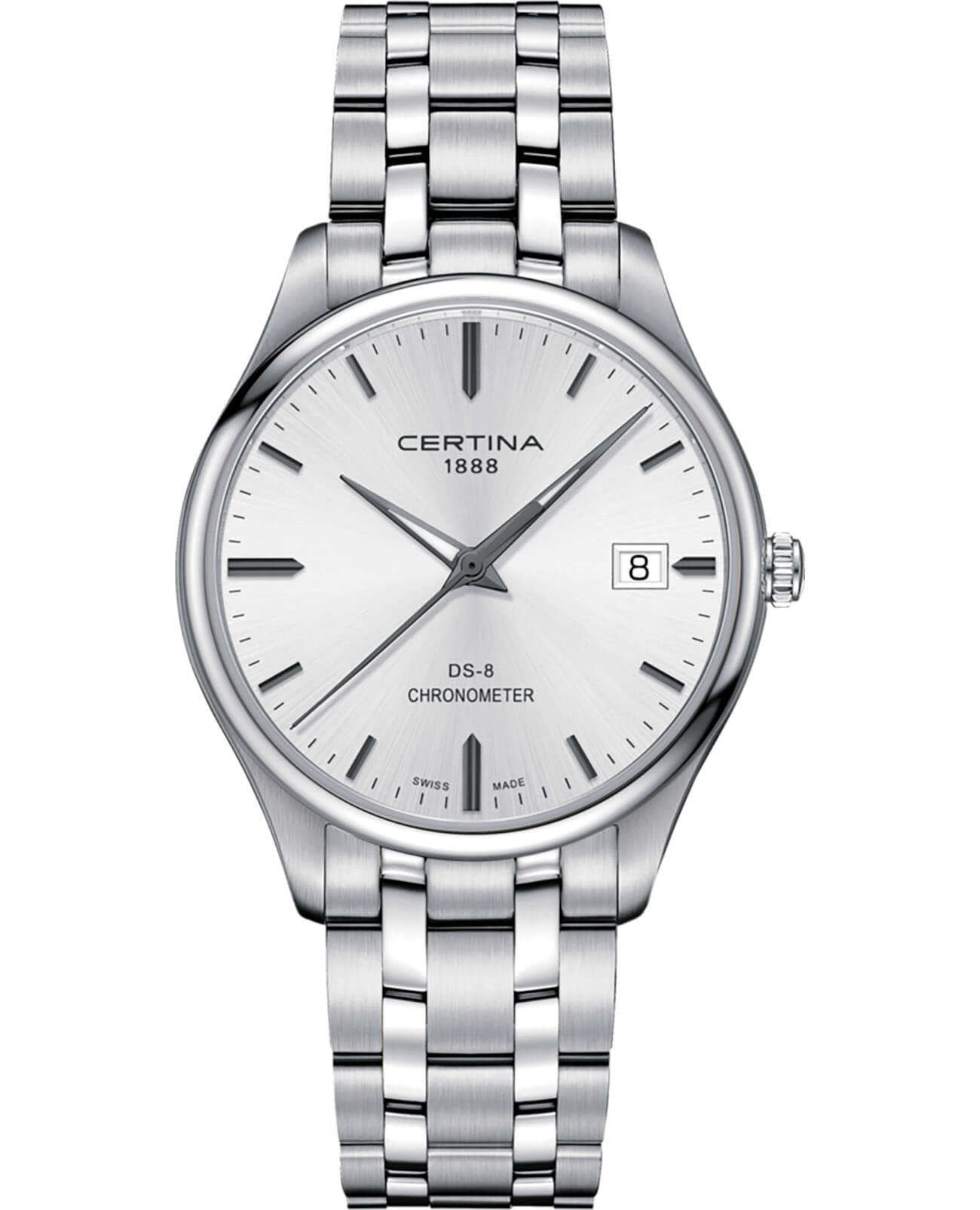Certina Certina DS-8 Chronometer C033.451.11.031.00 DS 8 C0334511103100 кварцевые мужские часы серебристый циферблат, браслет нержавеющая сталь — вид спереди
