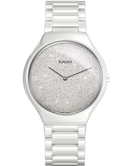 Rado Rado True Thinline R27007092  R27007092 кварцевые женские часы белый циферблат, браслет высокотехнологичная керамика — вид спереди