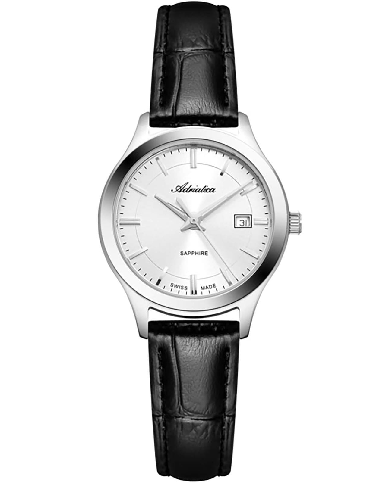 Adriatica Adriatica Classic A3195.5213Q  A3195.5213Q кварцевые женские часы серебристый циферблат, браслет кожаный — вид спереди