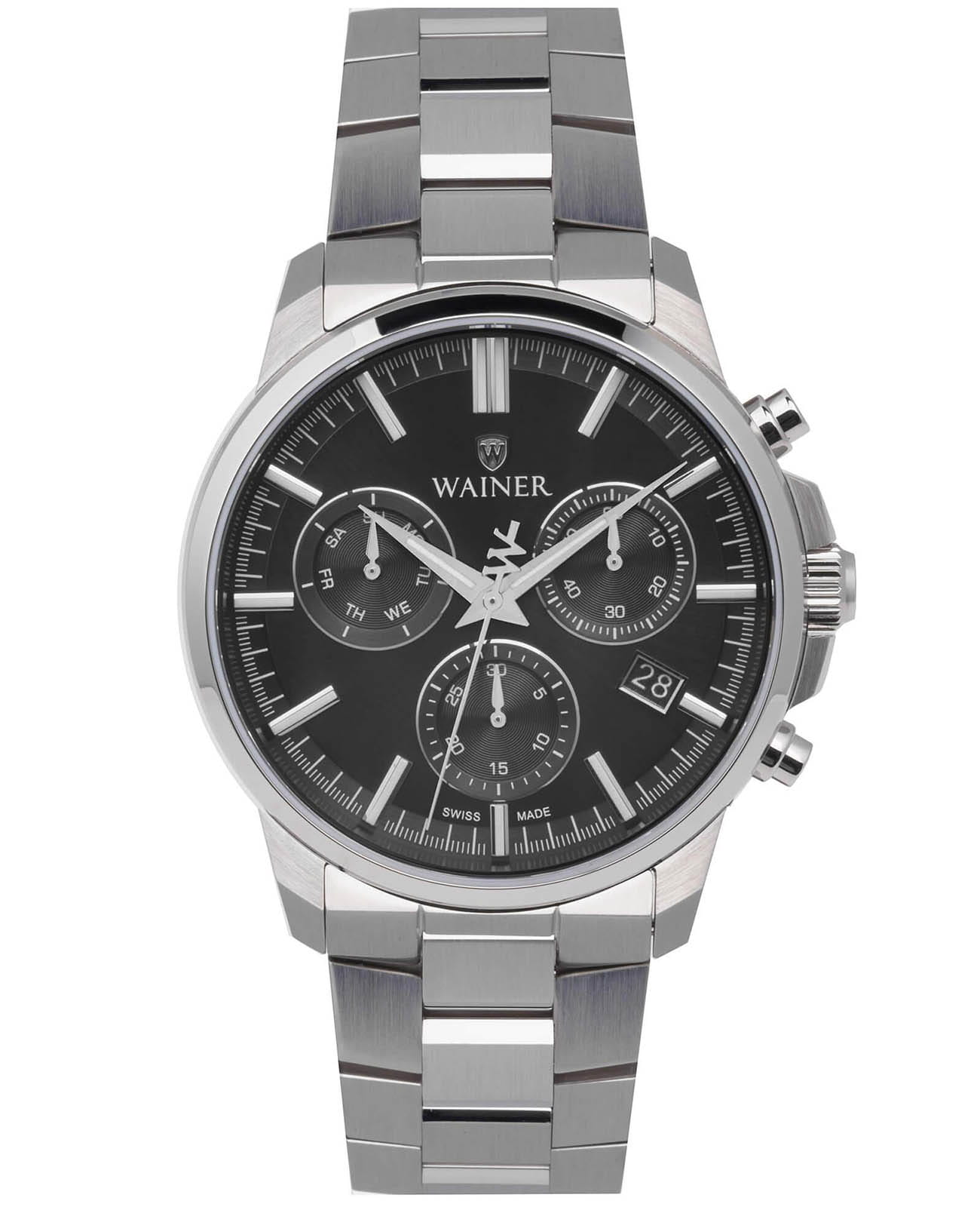 Wainer Wainer Classic WA.16200-A  WA.16200-A кварцевые мужские часы черный циферблат, браслет нержавеющая сталь — вид спереди