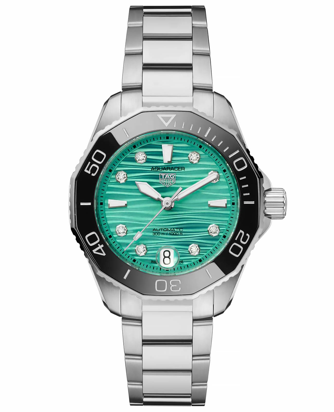 TAG Heuer TAG Heuer Aquaracer Professional 300 WBP231K.BA0618  WBP231K.BA0618 механические женские часы бирюзовый циферблат, браслет нержавеющая сталь — вид спереди
