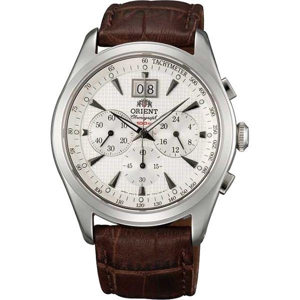 Orient Orient TV01005W (FTV01005W)  FTV01005W  мужские часы белый циферблат, браслет кожа + текстиль — вид спереди