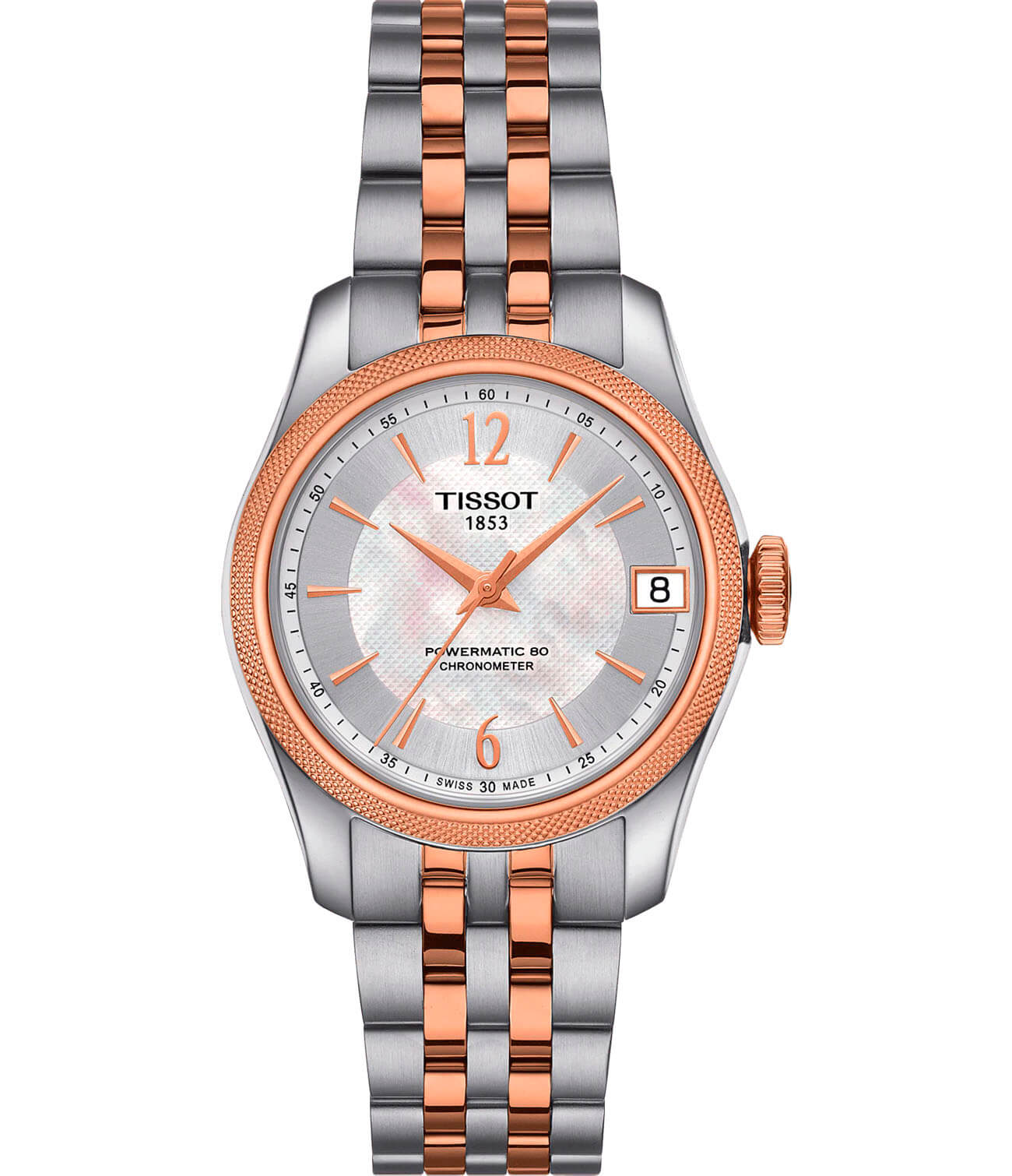 Tissot Tissot Ballade Powermatic 80 COSC Lady T108.208.22.117.01 Ballade T1082082211701 механические женские часы перламутровый циферблат, браслет сталь c pvd покрытием — вид спереди