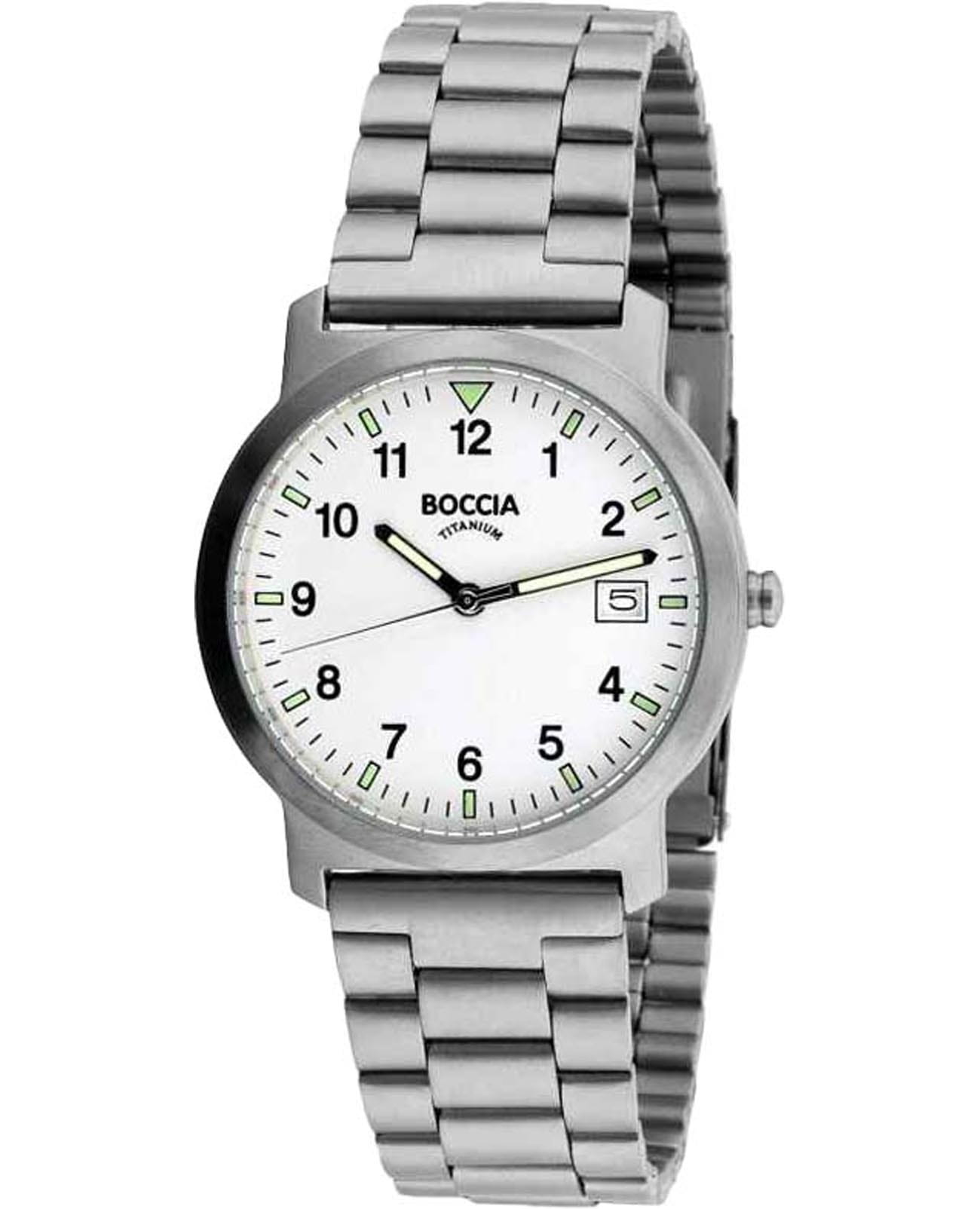 Boccia Titanium Boccia Titanium 3630-01  3630-01 кварцевые мужские часы белый циферблат, браслет титановый — вид спереди