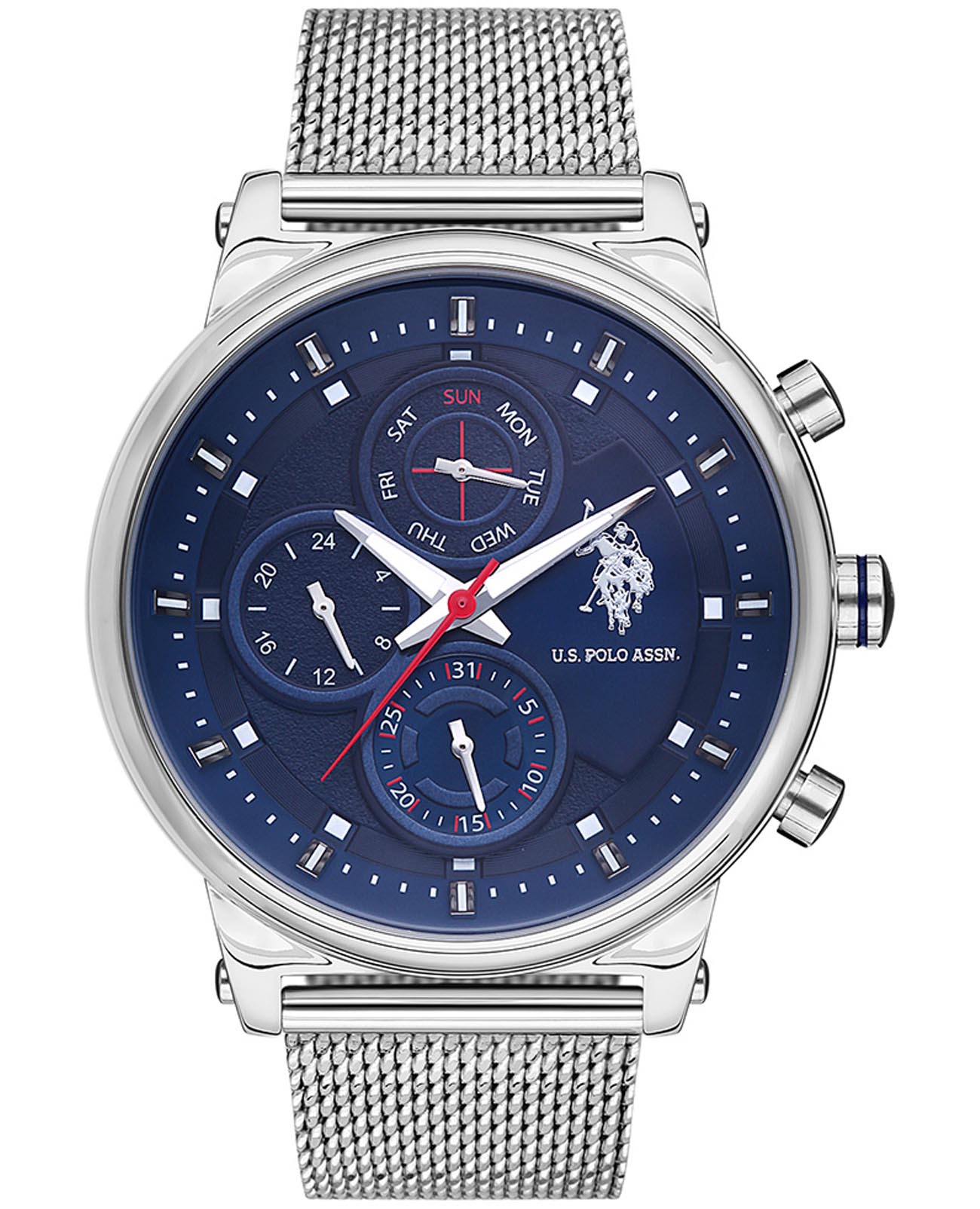 U.S. Polo Assn. U.S. Polo Assn. Crossing USPA1008-01  USPA1008-01 кварцевые мужские часы синий циферблат, браслет нержавеющая сталь — вид спереди