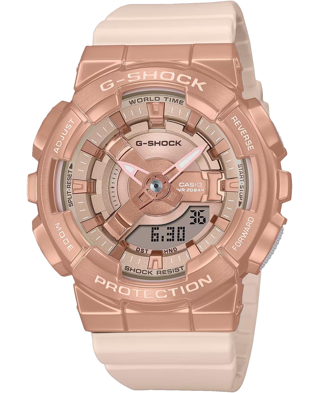 Casio Casio G-Shock GM-S110PG-4ADR (GM-S110PG-4A) GM GM-S110PG-4A электронные женские часы красный циферблат, браслет пластик — вид спереди
