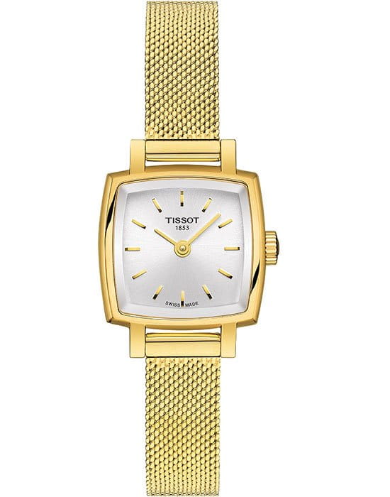 Tissot Tissot Lovely Square T058.109.33.031.00 Lovely T0581093303100 кварцевые женские часы серебристый циферблат, браслет сталь c pvd покрытием — вид спереди